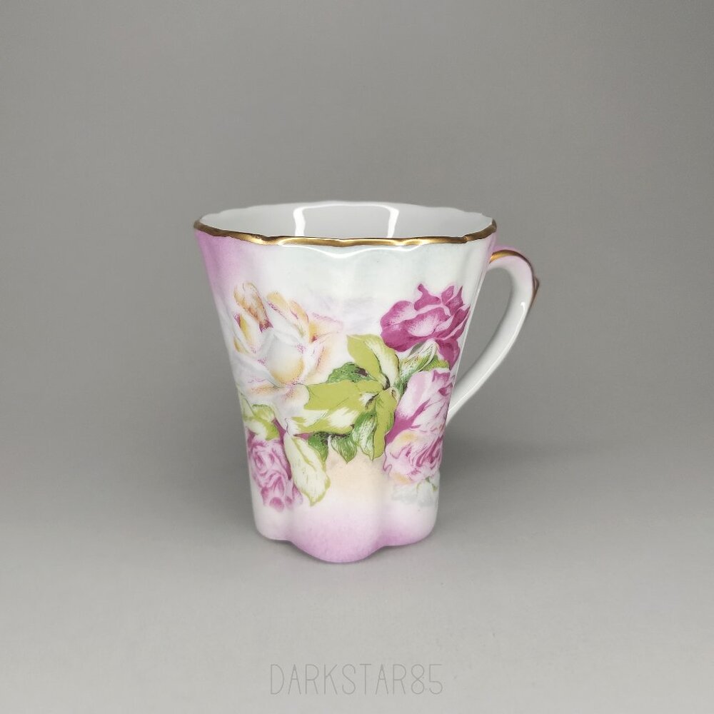 Vintage RS (Reinhold Schlegelmilch) Chocolate Cup Floral and Pink with Gold Trim